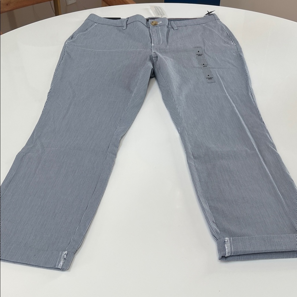 #188 Tommy Hilfiger Women’s capri Blue Striped Pants  NWT - Picture 4 of 11